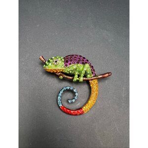Green Purple Orange Red Blue Rhinestone Chameleon Pin Brooch